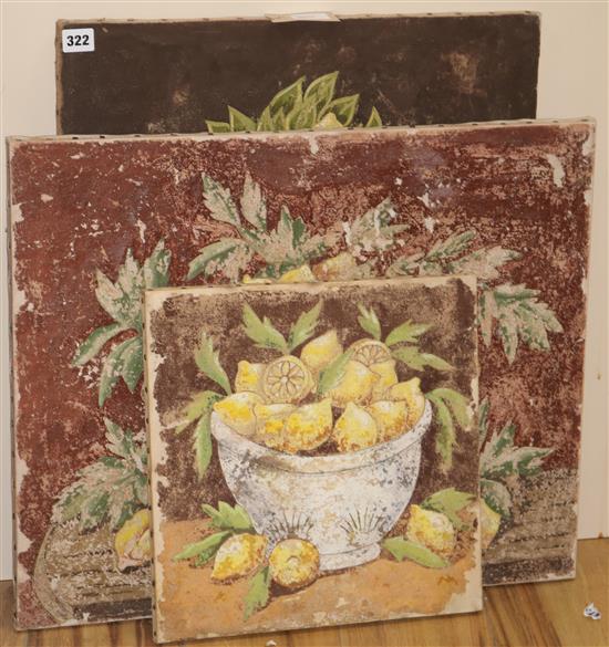 A group of three fresco-style textured paintings,